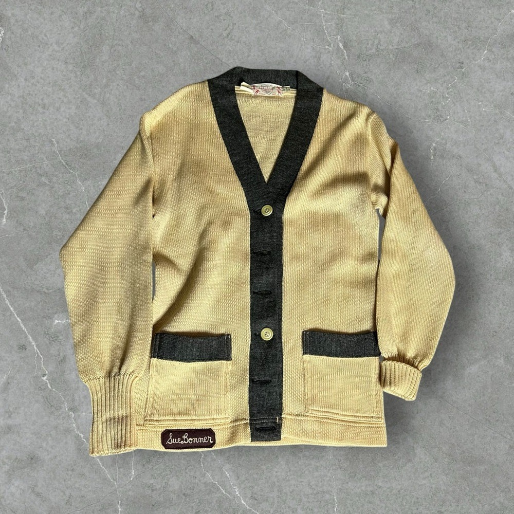 Vintage 50s 60s Cardigan Men's 38 Tan Shaker Rockabilly Sweater Wool All Ohio